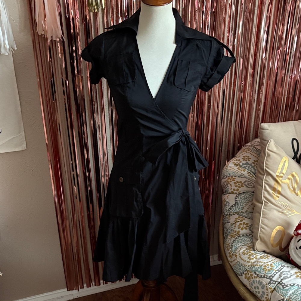 Diane Von furstenberg Cargo Black Wrap Pleated Dress